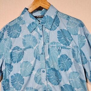 West Marine First Mate Shirt Medium‎ Blue Tropical Leaf Button Down Womens